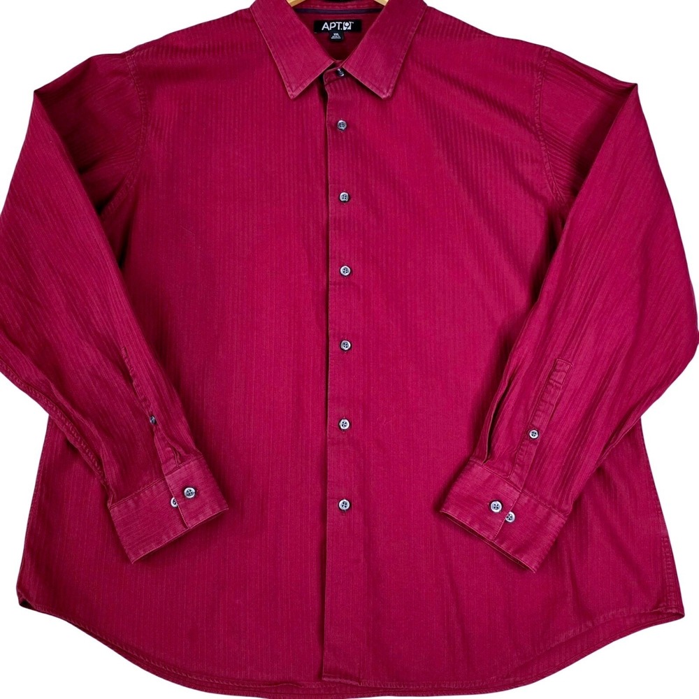 Apt 9 Mens Size XXL‎ Button Down Dress Shirt Red Long Sleeve Striped Cotton